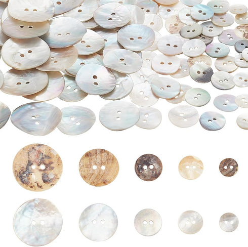 PH PandaHall 100pcs Natural Shell Buttons, 2-Hole Sewing Buttons 10/12/15/20/25mm Round Shell Buttons Craft Seashell Buttons for Cloth Coats Suits...