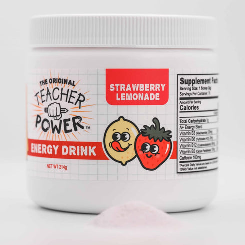 Teacher Power (The Original) in Strawberry Lemonade Sugar Free Energy Drink 70/servings per Jar 100mg Caffeine with B Vitamins...