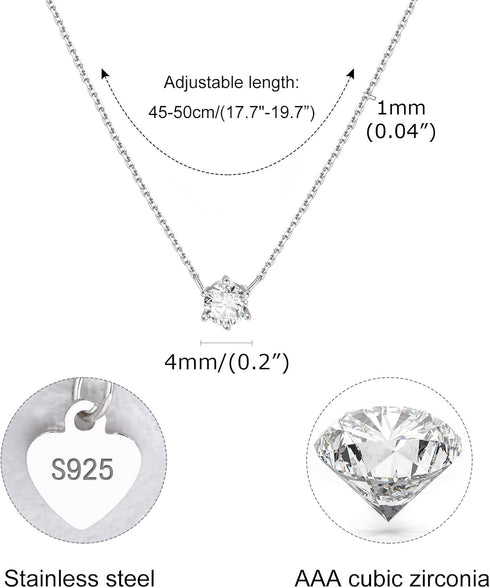 925 Sterling Silver Diamond Necklaces for Women, S925 Pure Silver Dainty Cubic Zirconia Necklace, Single Pendant Necklaces for Mom Girl Grandma Da...