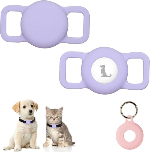 PuppyDoggy 2 Pack Holder for Collar, Dog Cat Case, Silicone Case Waterproof, Scratch-Resistant, Anti-Lost & 1 Pack Keychain Holder for Bag, Suitca...