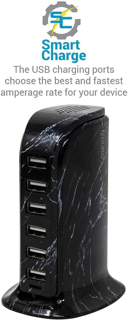 Aduro 40W 6-Port USB Desktop Charging Station Hub Wall Charger for iPhone iPad Tablets Smartphones with Smart Flow (Black Marble)...