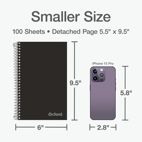 Oxford Poly Spiral Notebook, 2-Subject for School, College Ruled Paper, 100 Sheets, 6 x 9.5 Inches, 2 Double Pocket Dividers, Black Cover (1002544...