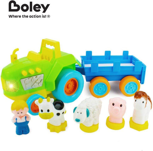 Boley My First Farm Play Set - 6 Piece Green Tractor with Trailer, Farmer Figurine, and Farm Animal Toys for Toddlers - Perfect for Kids Learning ...