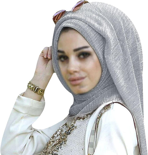 Women Solid Shimmer Hijab Muslim Head Wrap Long Scarf (Shimmer-Grey)...