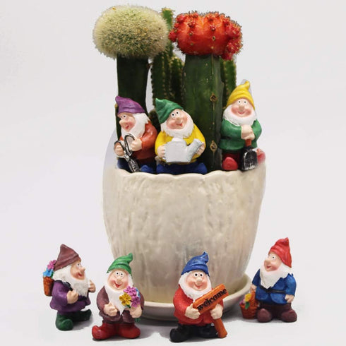 MAOMIA Miniature Gnome Figurines 6 Pcs Fairy Garden Gnome Statues Micro Landscape Decoration Plant Flower Pots Ornaments(Random 6...