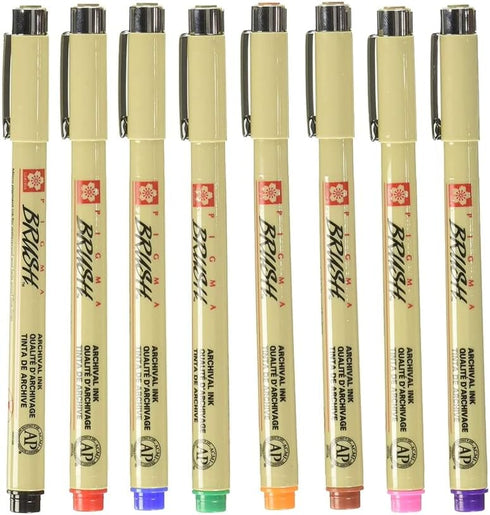 Sakura Pigma Brush 8 Color Set Water based pigment with brush nib...
