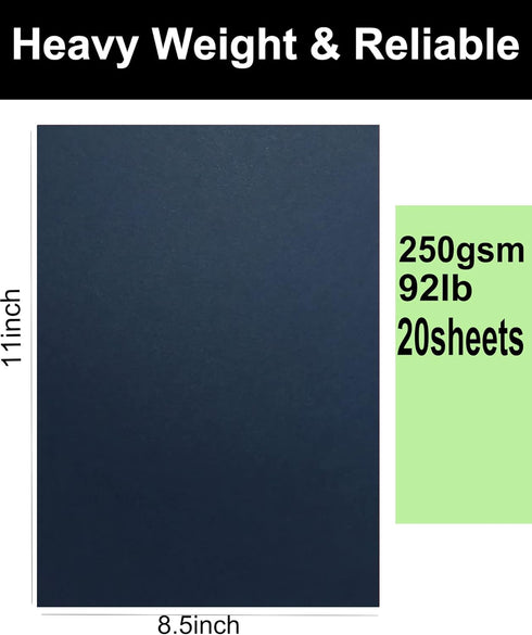 20 Sheets Navy Blue Cardstock 8.5 x 11 inch, 250gsm/92lb Blue cardstock Paper for DIY Arts and Cards Making, Heavy Brown Craft Paper for Invitatio...