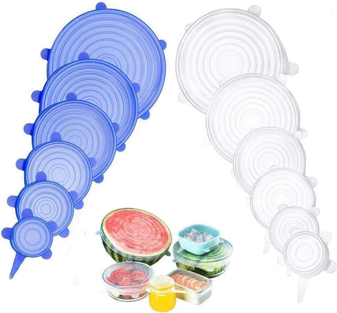 Silicone Stretch Lids Set Of 12 Elastic Reusable Microwave Food Covers Bowl Covers for Can, Cup and Glass Jars...
