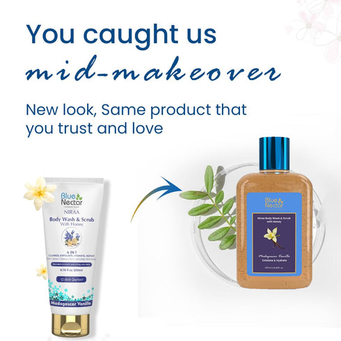 Blue Nectar Vanilla Body Wash & Scrub with Honey for Deep Cleansing, Exfoliation, Anti-cellulite, Anti-aging, Tan Removal and Repair (10 Herbs, 8....