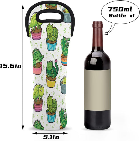 Cactus Cat Wine Bag Neoprene Wine Tote Bags Leakproof Travel Wine Tote with Handle Reusable Cooler Bag for Camping Picnic Travel Wine Lover Gift...