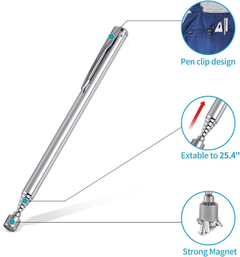 Rechabite 1 Piece 3.5LBs Telescoping Magnetic Pickup Tool, with Pen Clip Design, Magnet Stick Rod Extendable 5.1" to 25.4" for Men, Birthday, Fath...