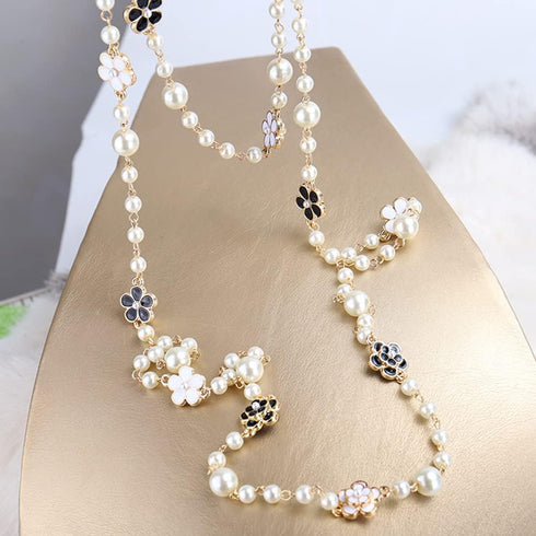 Womens Chic Statement Multilayer Imitation Pearl Long Necklace...