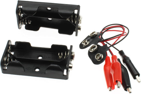 2Sets 2X 1.5V Battery Holder with T Type Wired Battery Alligator Clip Standard Snap Connector kit 3V Thicken Plastic Battery Case...