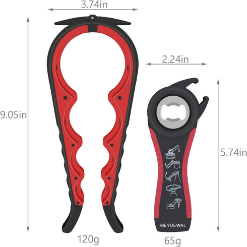 Jar Opener Bottle Opener for Weak Hands, 5 in 1 Multi Function Can Opener Bottle Opener Kit with Silicone Handle Easy to Use for Children, Elderly...