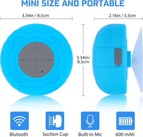 Waterproof Bluetooth Shower Speaker Portable Wireless Water Resistant Handsfree Speakerphone with Built-in Mic?Suction Cup for Bathroom Blue...