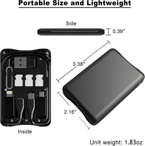 Cable Card Box, Universal Charging Cable Adapters,Compact USB-C/USB-A/Micro-USB/Lightning Port,Compact with Most Smartphones, Portable Phone Stand...