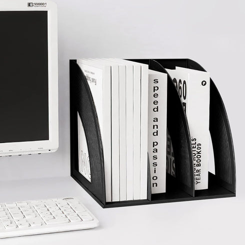 SAYEEC Magazine Holder Sturdy Binder Holder Desk File Sorter Plastic File Folder Organizer Stand Book Shelf Dividers Vertical Storage Rack Desktop...