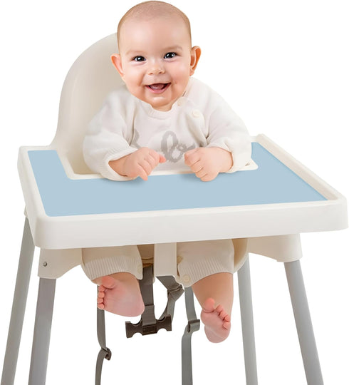 PandaEar 2 Pack High Chair Placemat, Silicone Non-Slip Placemats for IKEA Antilop Baby High Chair, Food Grade Mats Toddler Placemats -Blue/Grey...