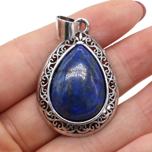 LHJ 4 Pcs Natural Stone Pendants Waterdrop Shape Mixed Crystal Agate Stone Charms Hollow Alloy Base for Jewelry Making Necklace Earrings...