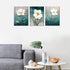 Flower Canvas Wall Art Cream White Floral Wall Decor Turquoise Tealish Grey Background Canvas Picture Modern Rustic Artwork Bathroom Bedroom Livin...