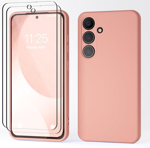 for Samsung Galaxy S24 Case with 2 Pack Screen Protector, Liquid Silicone with Soft Anti-Scratch Microfiber Lining Shockproof Protective Cover for...