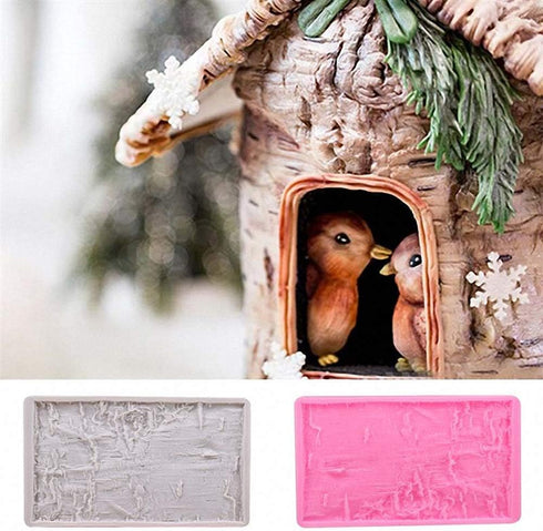 Tree Bark Fondant Impression Mat, Earth Mud Wall Texture Silicone Lace Mold Forest Party Silicone Imprint Mold Wood Cake Border Gum Paste Sugar Cr...