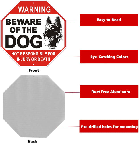 Warning Beware of Dog Sign 10 x 10 Inches - Rust Free Aluminum Dog Warning Signs, Not Responsible for Injury Or Death Warning Dog Sign for Home, B...