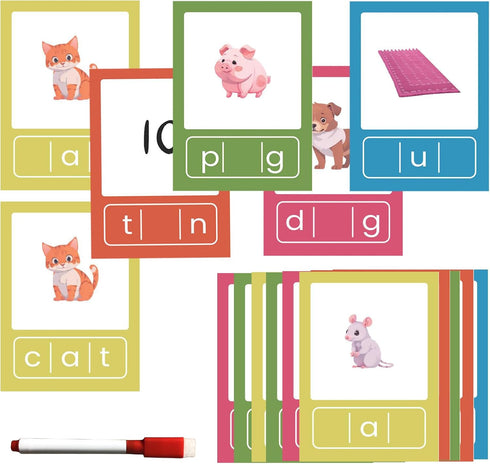 CVC Word Flash Card Games Sight Words Reading Writing Spelling FlashcCards for Kindergarten, Toddler Preschool Phonics Learning Activities, Montes...