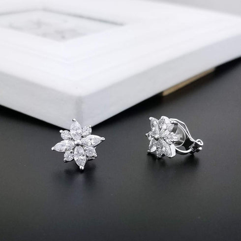 YOQUCOL Flower Snowflake Shape Cubic Zirconia Crystal Clip On Earrings CZ Not Pierced Ear Jewelry For Women...