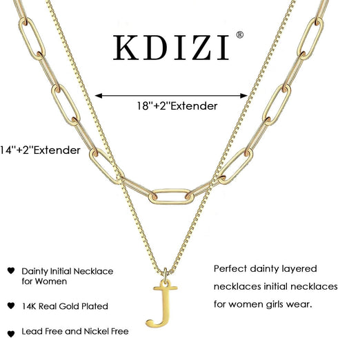 Gold Initial Necklaces for Women,Dainty 14K Real Gold Plated Letter Necklace Small Initial Pendant Choker Necklace Paperclip Layered Necklace Stac...
