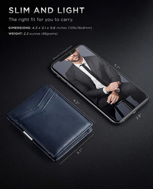 Slim Money Clip, Men's Wallet-Front Pocket Card Holder Bifold RFID Blocking (Black)...