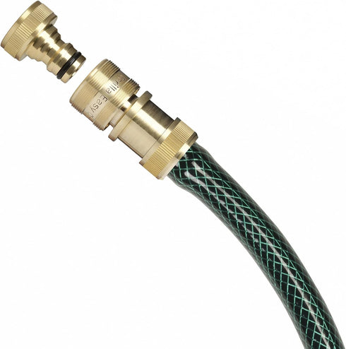Soaker Hose Pressure Reducer Regulator with Integrated Female Quick Connector - Includes Male Connector with 3/4 GHT Threads and Integrated 1/2 In...