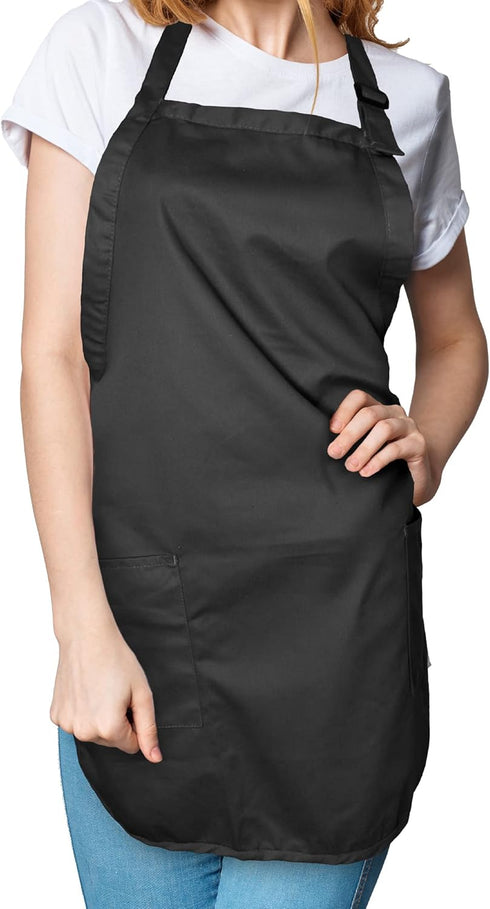 DALIX Apron Commercial Restaurant Home Bib Spun Poly Cotton Kitchen Aprons (2 Pockets) in Black...