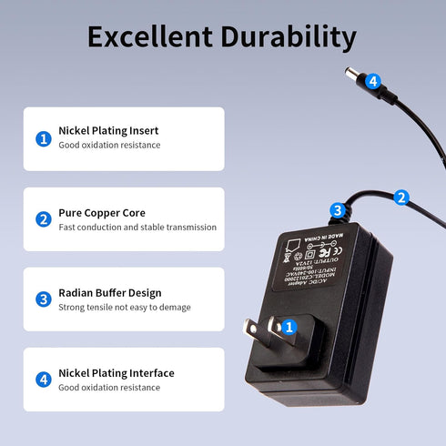 12V 2A Power Adapter Charger AC 12V Regulated Power Supply DC in 12 Volts 2000mA Power Cord with 10 Interchangeable DC Plug for 1A 1.1A 1.2A 1.3A ...