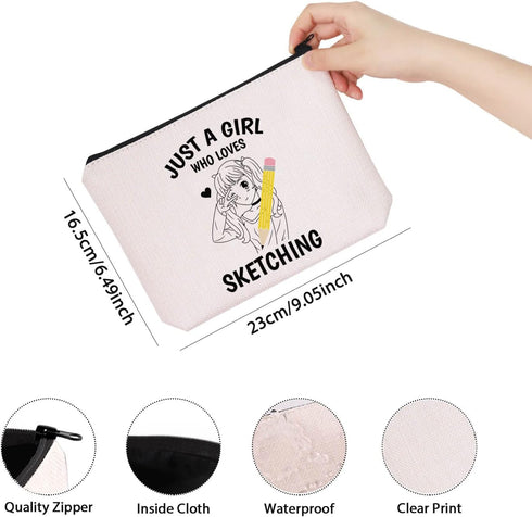TSOTMO Sketching Gift Drawing Zipper Pouch Who loves Sketching Makeup Bag Sketch Art Gift Artists Gift Art Teacher gift(SKETCHING GIRL)...