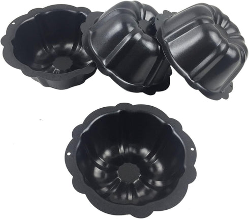 4 Inch Nonstick Mini Bundt Cake Pan, Set of 4 for Baking, Carbon Steel Fluted Cake Pans, Metal Round Pumpkin Shaped Cake Mould for Cupcake, Muffin...