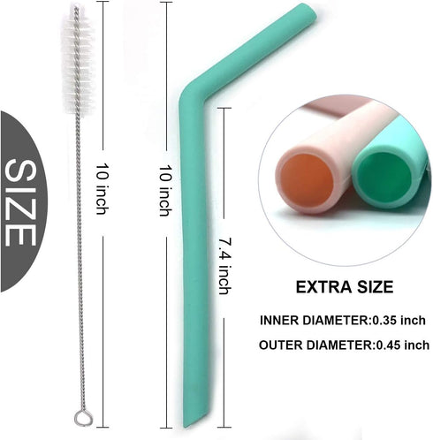 Senneny Set of 6 Silicone Drinking Straws for 30oz and 20oz - Reusable Silicone Straws BPA Free Extra Long with Cleaning Brushes- 6 Bent- 8mm diam...