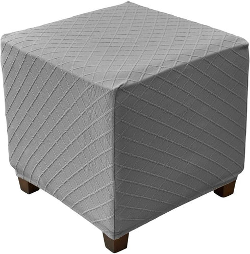 Ottoman Cover Square Ottoman Slipcover Storage Ottoman Protector Cover for Footrest Foot Stool Furniture Stretch Rhombus Jacquard Fabric with Elas...