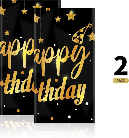 Ruisita 2 Pack Black Gold Table Cloth Cover Happy Birthday Tablecloth Party Tablecloths Rectangular Table Cloth Cover for Indoor or Outdoor Partie...