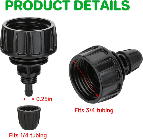 Drip Irrigation Hose Adapters,1/4 Inch Drip Irrigation Tubing x 3/4 FHT Swivel Garden Faucet Connectors with Lock Barbed for Drip Irrigation Syste...
