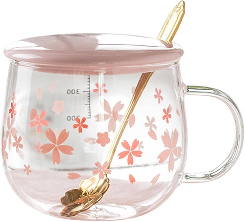Sakura Cup, Creative Sakura Mug, Cute Heat-resistant Mug, Borosilicate Glass Coffee Cup, Transparent, Gift(Color: Pink B, Size: 3 Piece Set)...