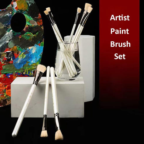 Paint Brushes Set of 4 Pieces Natural Wool Wooden Handles Brushes, Professional Art Painting Brushes Wood Paint Template Brush for Oil, Acrylic an...