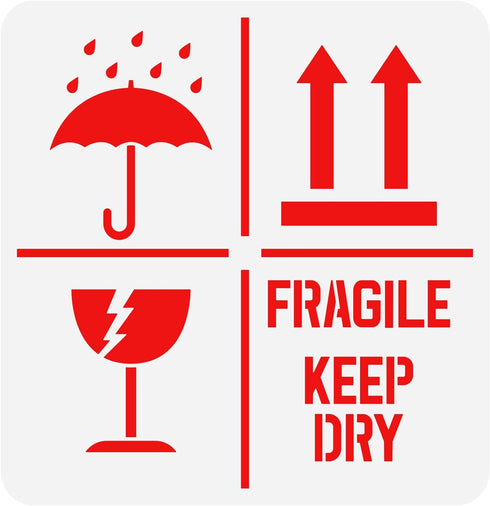 FINGERINSPIRE Keep Dry Fragile Up Text Stencil 11.8x11.8inch Reusable Keep Dry Sign Drawing Stencil DIY Craft Fragile Up Sign Painting Template fo...