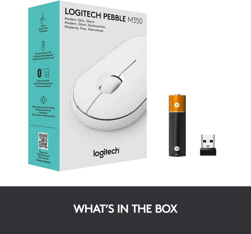 Logitech Pebble Wireless Mouse with Bluetooth or 2.4 GHz Receiver, Silent, Slim Computer Mouse with Quiet Clicks, for Laptop/Notebook/iPad/PC/Mac/...