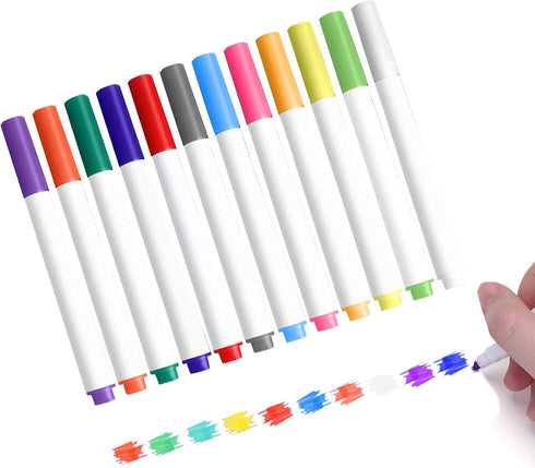 Washable Kids Coloring Markers Set - 12 Pieces Replacement Non-Toxic Drawing Pens for Erasable Doodle Book, Exercise Book, Paper and Other Art Act...