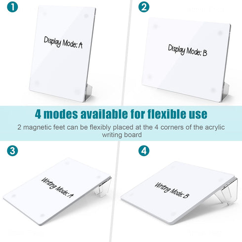 Acrylic White Board 8x6 Inches, Frameless Desktop Tablet Dry Erase Board with Flexible Magnetic Stand and Markers, Mini Whiteboard Desk Accessorie...