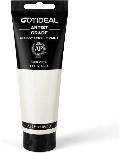 GOTIDEAL Metallic Acrylic Paint Pearl White Tubes(120ml, 4.1 oz) Non Toxic Non Fading,Rich Pigments for Painters, Adults & Kids, Ideal for Canvas ...