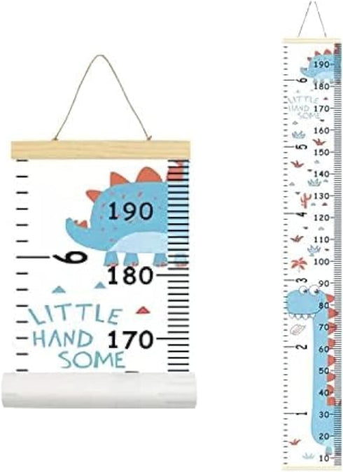 Kids Growth Chart, Wood Frame Fabric Canvas Height Measurement Ruler from Baby to Adult for Child's Room Decoration 7.9 x 79in (7.9 x 79in, Blue D...