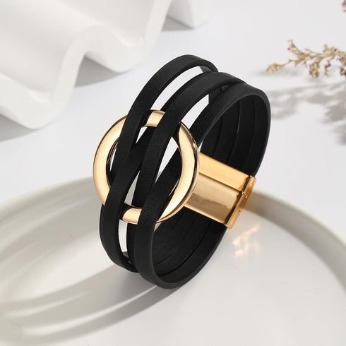 Fuqimanman2020 Circle Charm Leather Wrap Bracelet Boho Handmade Layered Cuff Bracelets for Women Teen Bohemian Multi Strand Bangle Bracelets Holid...