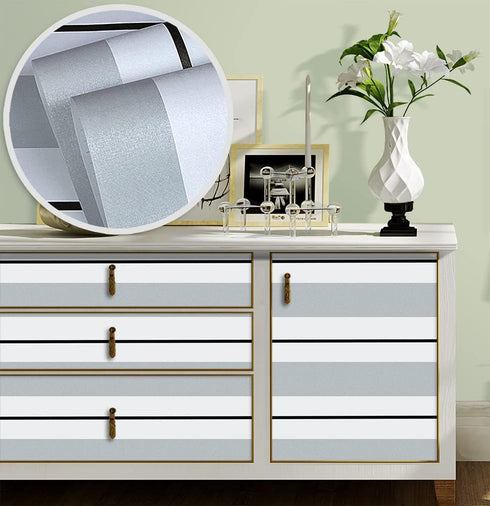 Y13403 Stripe Peel and Stick Wallpaper Silver/White/Black 17.7" x 9.8ft Removable Self-Adhesive Striped Contact Paper Vinyl Film for furniture ren...